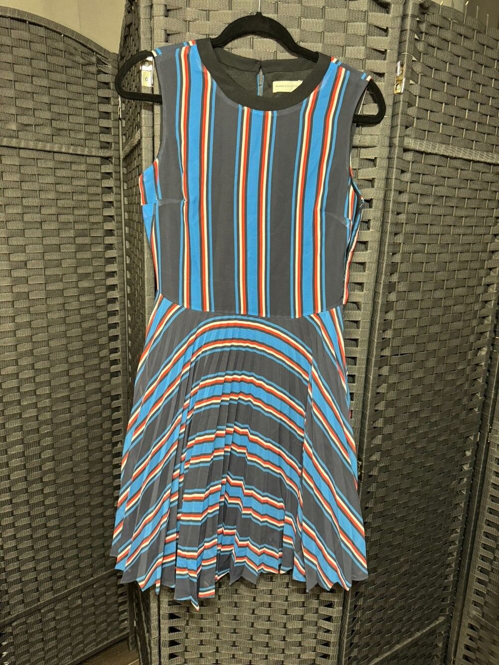 Mudo Collection Striped Fit Flare Dress EU 36 Sleeveless Pleated Chic